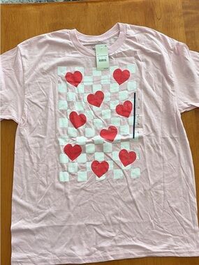 Mexx Light Pink Tee with Red Heart Checkerboard Graphic